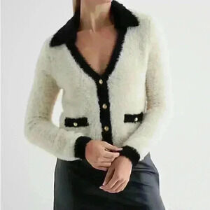 Express Tipped Faux Fur Novelty Button Cardigan